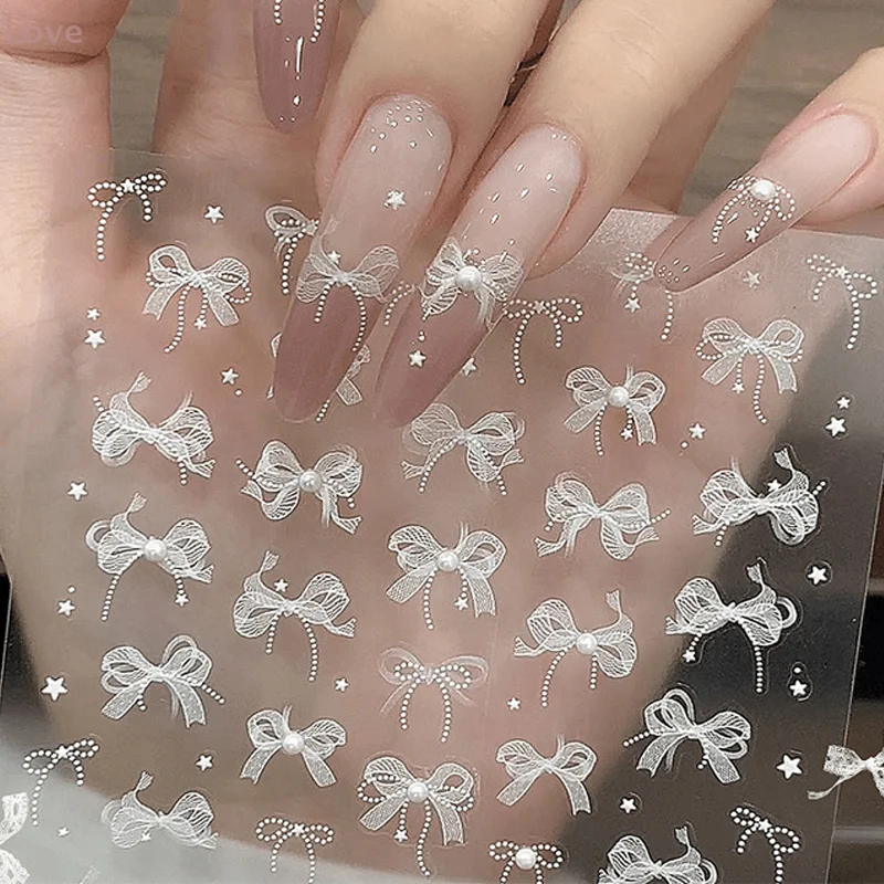 [L&P] ملصق أظافر على شكل فيونكة دانتيل لؤلؤية مع ملصق لاصق لتعزيز الماس يمكنك صنعه بنفسك مجسم