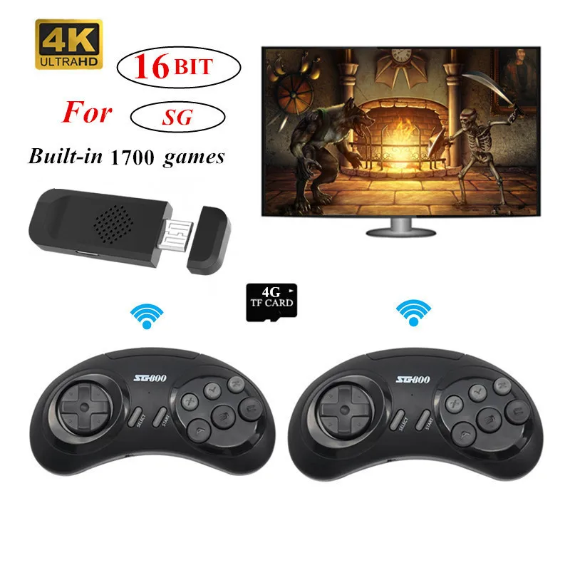 4K HD USB 16BIT Video Game Console Built-In 1700+ Games Retro TV game stick Dual Wireless Gamepad For SEGA Game Console