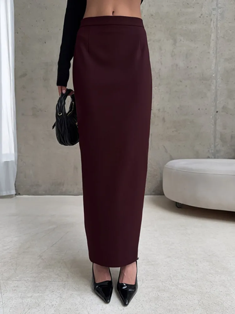 

BKLD Solid Color Slim Fit Split Skirts Clothes For Women Fashion Office Ladies High Waist Long Skirts 2026 Autumn New Arrivals