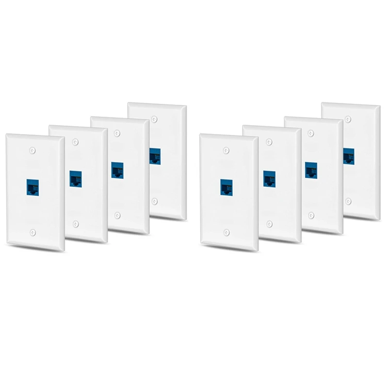 8X Cat6 Ethernet Wall Plate Outlet 1 Port RJ45 Network Female To Female Keystone Wall Coupler Jack Plate White & Blue