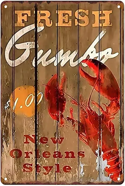 Metal Tin Sign Vintage Crawfish Decoration Fresh Gumbo Best Seafood For Home, Shop, Restaurant Wall Decor Summer Decor For Farmh