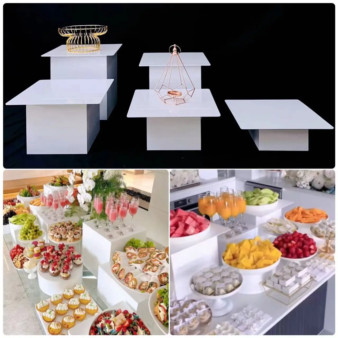 Glossy White Acrylic Candy Bar Dessert Table Engagement Feast Foods Drinks Fruits Holder Birthday Baptism Cake Cookie Stand