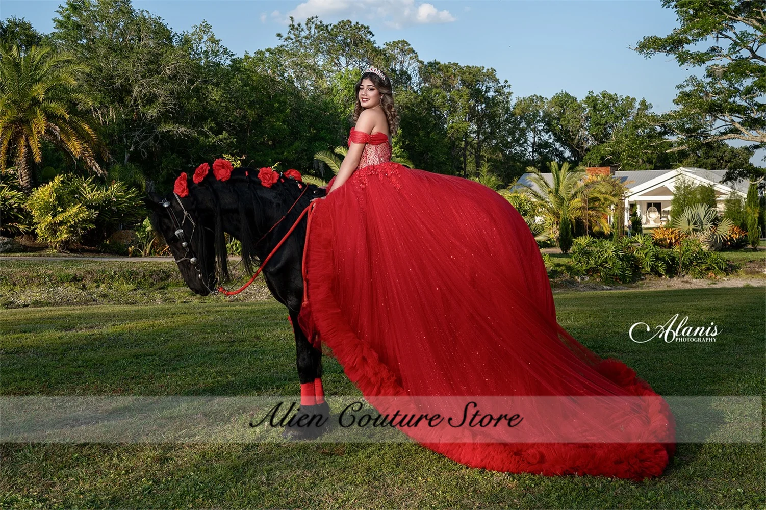 Mexican Red Quinceanera Dress Applique Beading Crystals Ruffle Princess Vestidos Ball Gown Sweet 16 Vestidos De 15 Años