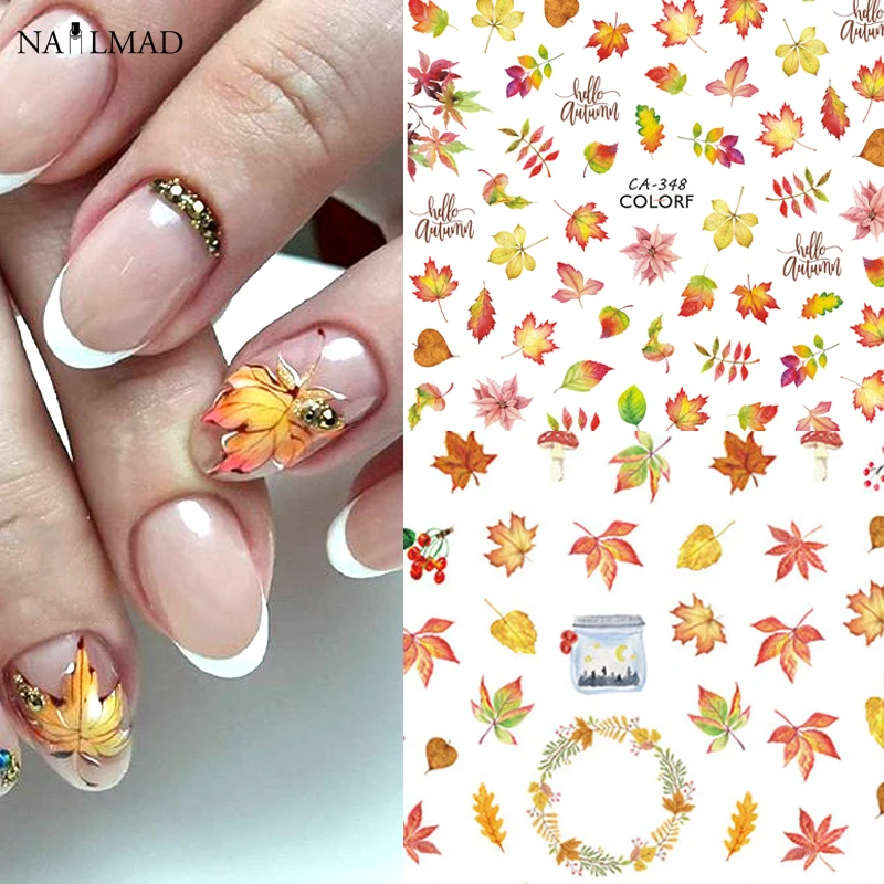 1 Sheet Nail Art 3D Decals  Maple Leaves Autumn Theme Nail Sliders Decor Tips Leaf Sticker For Nail Art