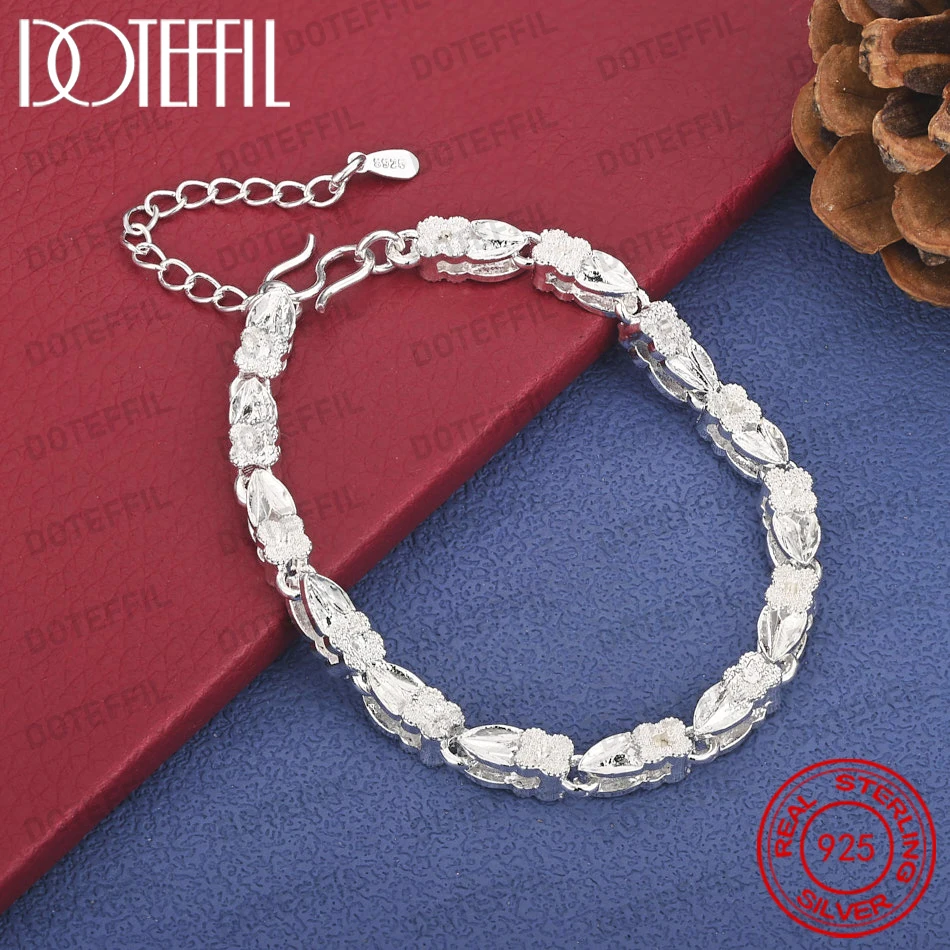 925 Sterling Silver 8-inch Delicate Floral Leaf Bracelet for Women, Fashionable Wedding Jewelry, Party Gift Accessories
