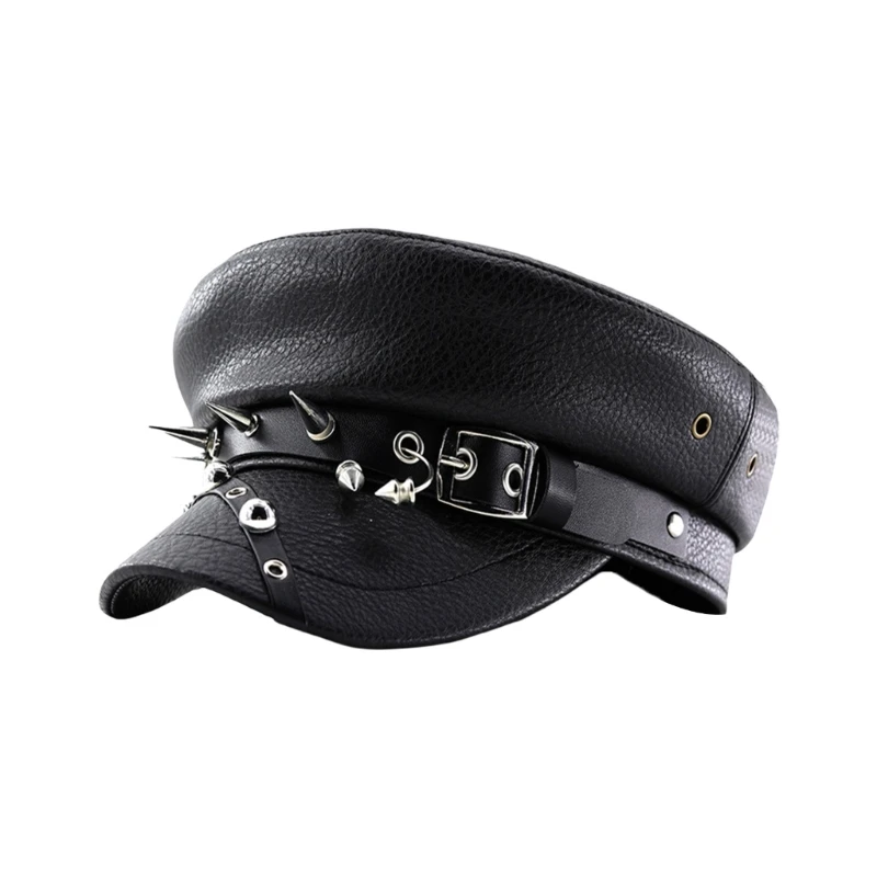 Gothic British Elegant Rivet Studded Painter Hat Grandpa Hat Cabbie Hat for Outdoor Walk Club Cabbie Hat