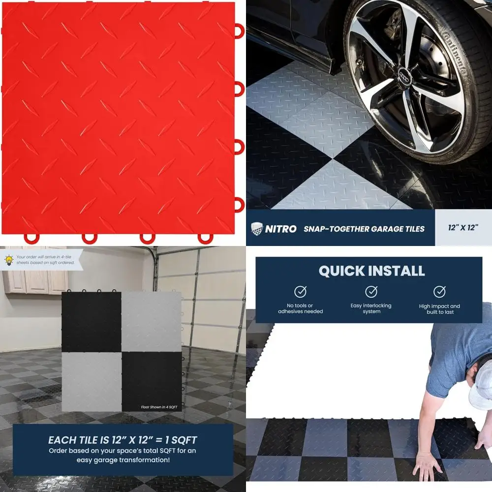 Non-Slip 12x12 Interlocking Plastic Garage Floor Tiles for Organization and Stability, Snap-Together Mat Solution