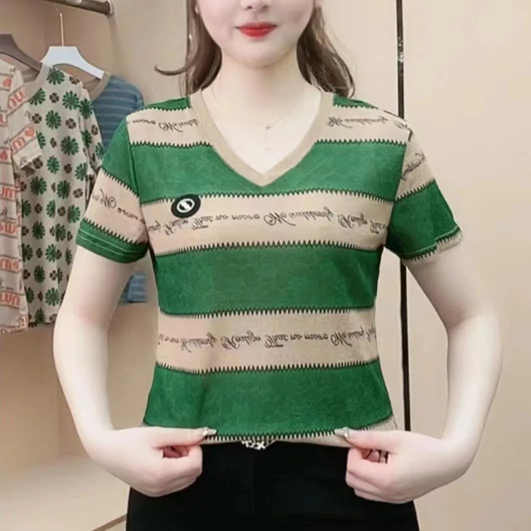 Korean Fashion Printed Short Sleeve T-shirt for Female Summer New Women's Clothing All-match Casual Round Neck Tops Pullovers
