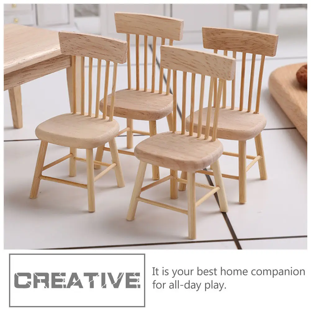 

Набор миниатюрных обеденных столов и стульев из тонкой древесины, миниатюрная мебель для украшения миниатюрного дома, украшение для микросцен