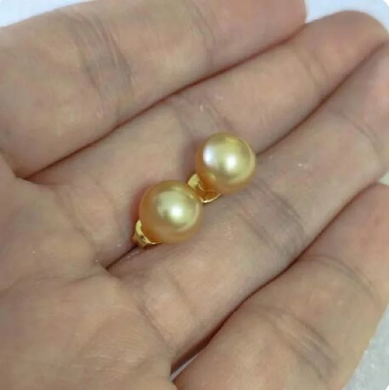 wholesale AAAAA akoya 8mm Golden pearl Round earrings 14k Gold Limited time promotion fine jewelryJewelry Making