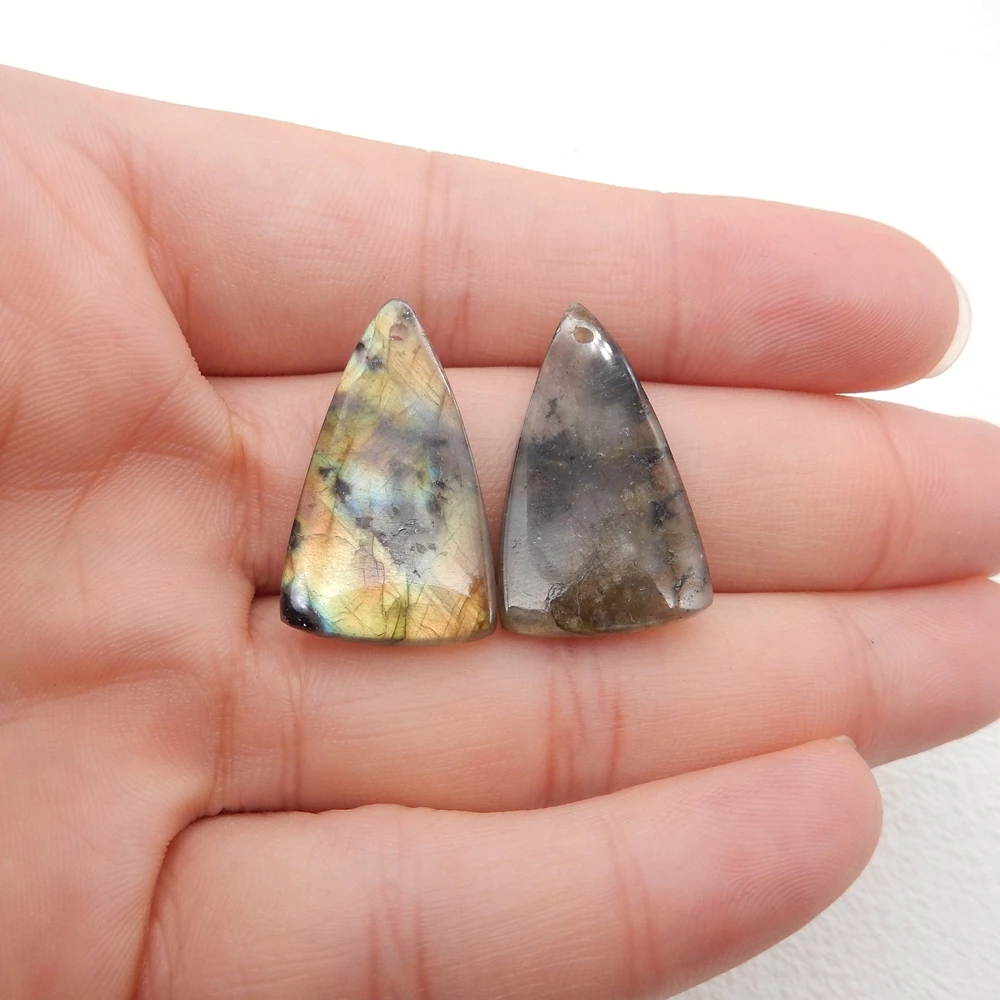 

Natural Labradorite Triangle Earrings Beads, High quality gemstone for earrings making 27x16x4mm, 5.4g