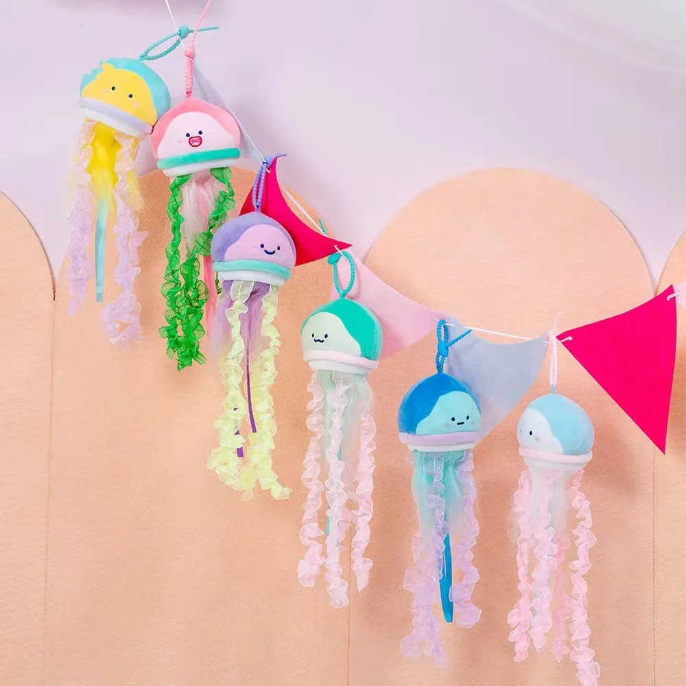 Cute Oceanarium Light-emitting Jellyfish Plush Stuffed Keychain Pendant Colorful Fantasy Jellyfish Plush Backpack Pendant