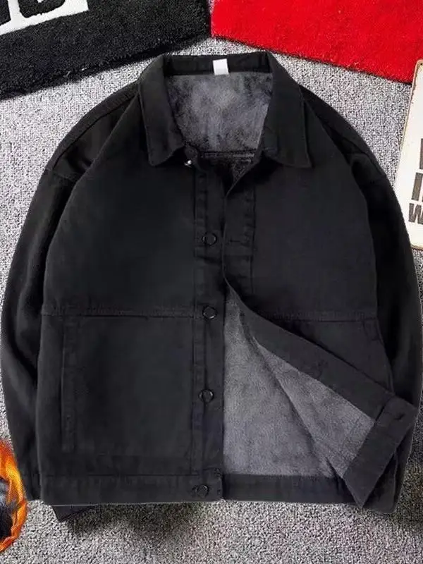 

Retro Japanese Denim Jaet Men's Faion Simple Bla Trendy Loose Workwear Jaet Youth Sle Four Seasons Universal