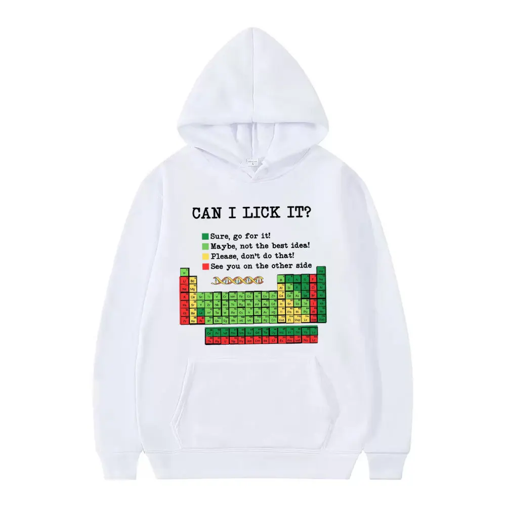 Grappige periodiek systeem "Kan ik het lik? Chemie Print Hoodie Mannen Vrouwen Casual Hoodies Lange Mouwen Hip Hop Vintage Sweatshirts Top