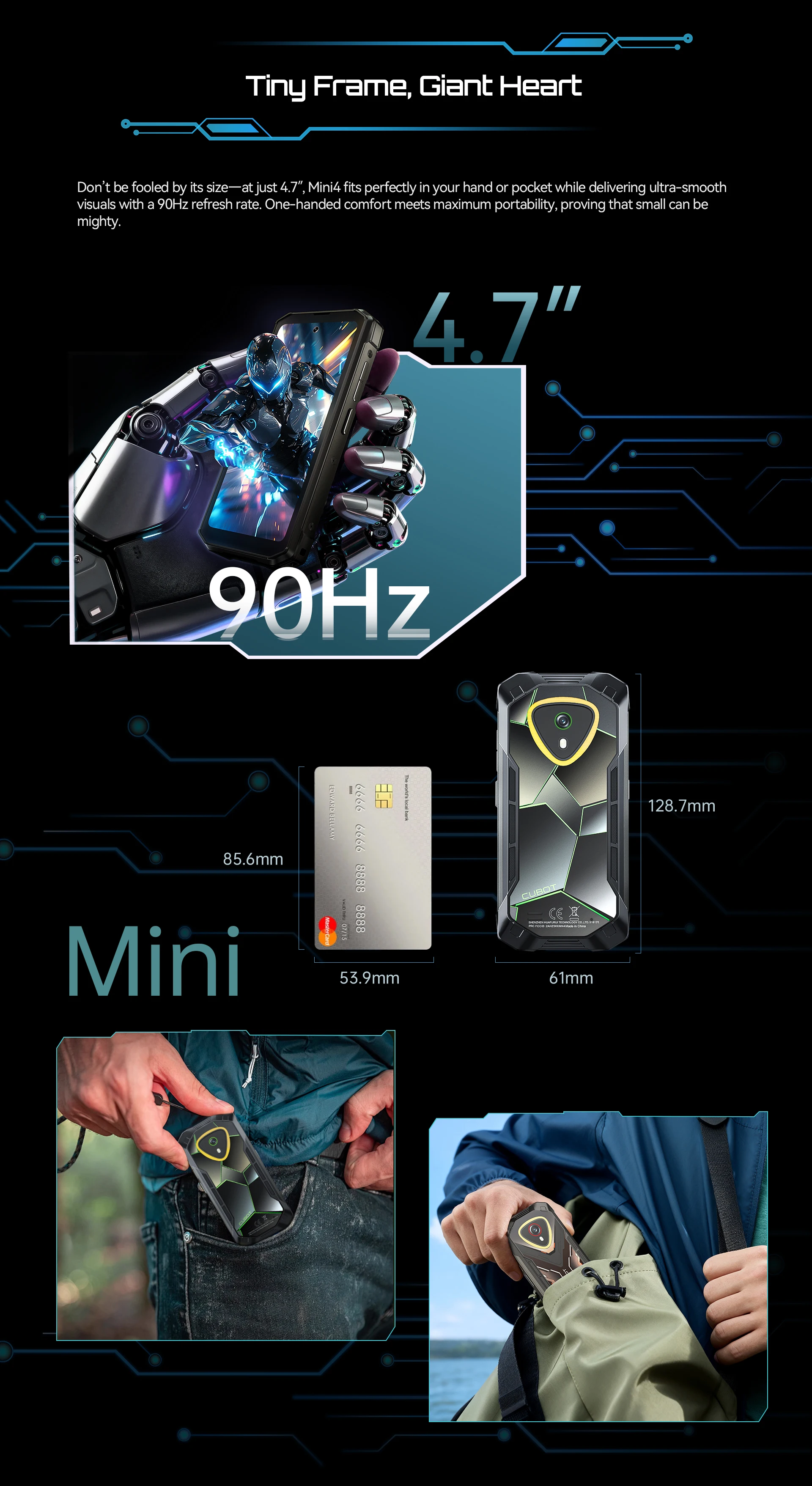 Cubot KingKong MINI 4 NFC Rugged Smartphone Android 15 Up to 20GB RAM+256GB ROM 4.7 Inch Mini Phone 4700mAh 48MP Small Cellphone
