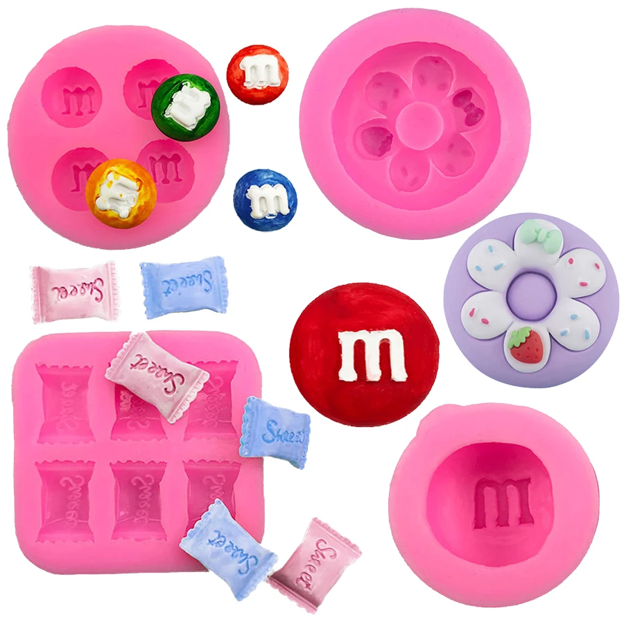 4pcs set Candy m Bean Donut Cake Chocolate Fondant Glue Baking Decoration Tools Silicone Molds for Cakes Decoration