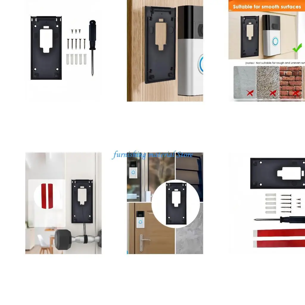 

Y5GD Universal Video Doorbell Holder No Drill Adhesive Bracket Doorbell Mounting Plate Holder For Secure Attachment