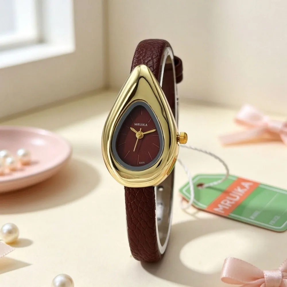 PU Leather Drop-shaped Watches Precise Luxury Wrist Watches for Women Versatile Elegant Bracelet Watch Clothing Accessories