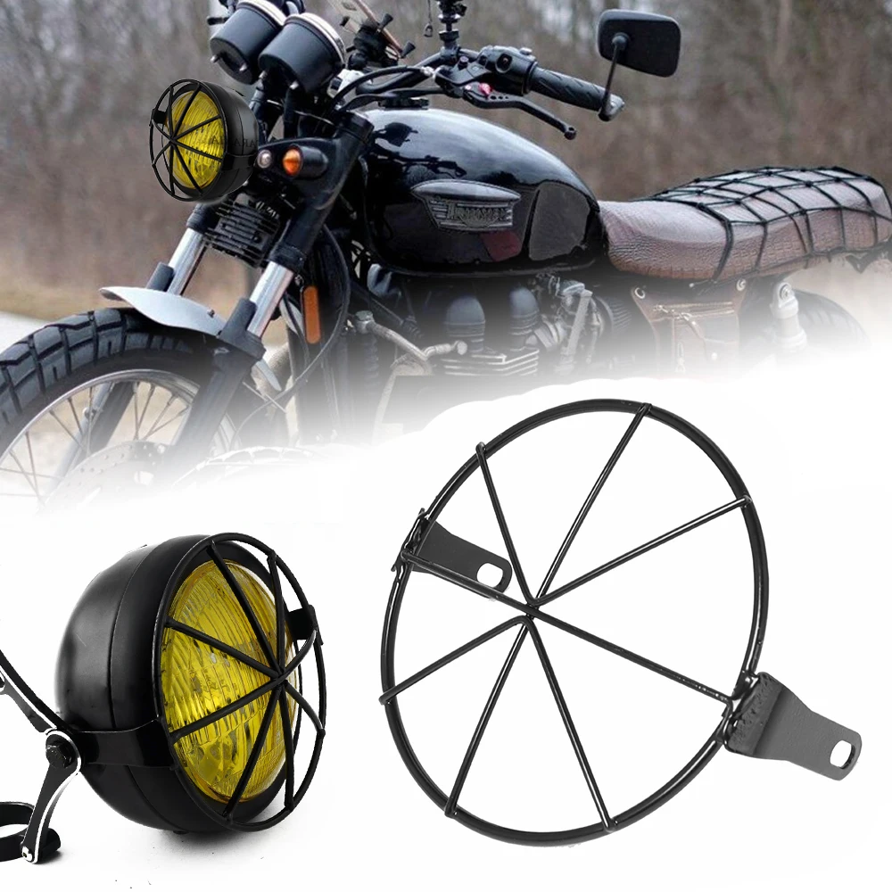 Motorcycle Universal Vintage Headlight Protector Retro Grill Light Lamp Cover For Harley Ducati Chopper Yamaha Cafe Racer