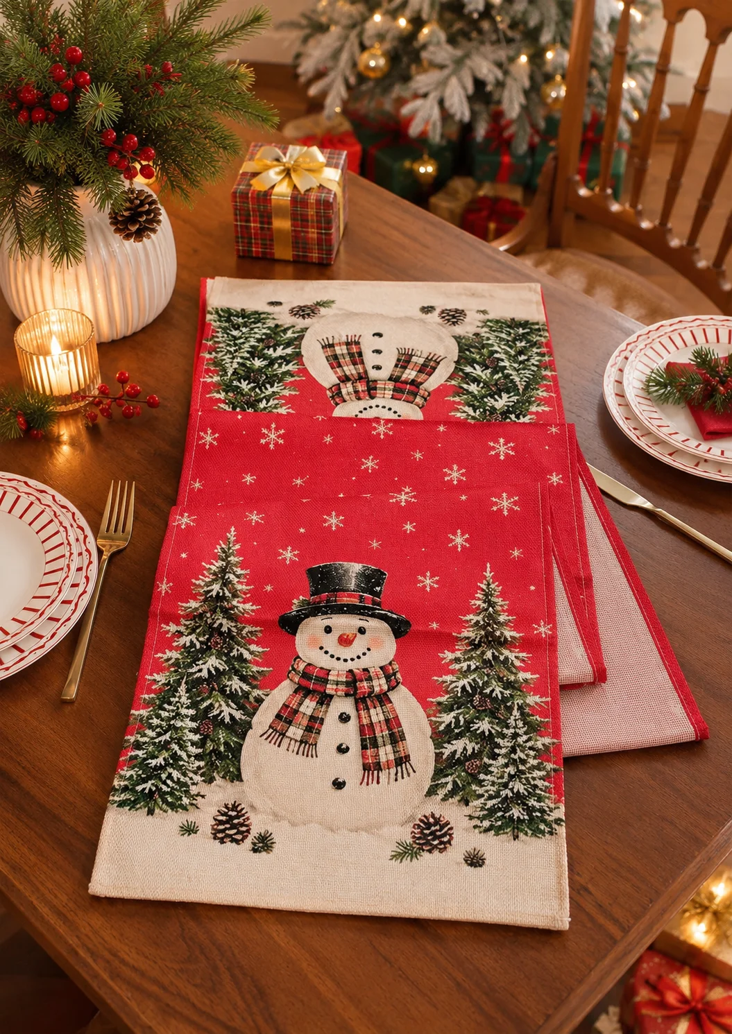 Christmas Snowman Table Runner Christmas Table Centerpiece Decor Xmas Party Photo Backdrop Coffee Table And Window Display Liner