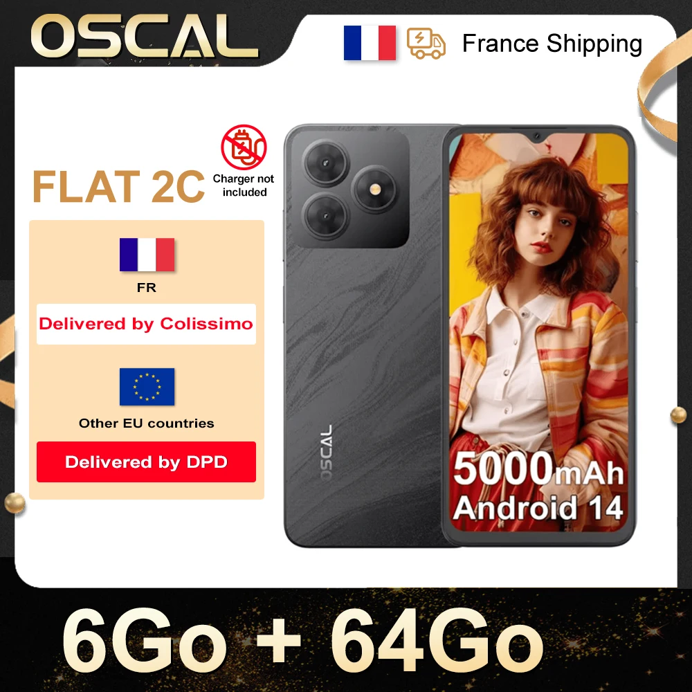 OSCAL FLAT 2C [Kein EU-Ladegerät] Smartphone 6 GB (2+4) 64 GB, 6,56"HD+ Bildschirm, 5000 mAh Akku,