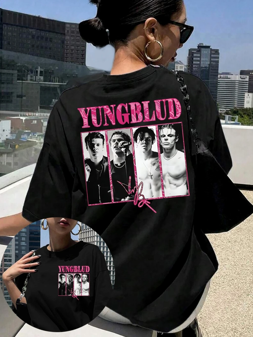 

Женская футболка с буквенным принтом YUNGBLUD в рок-стиле, черная, с коротким рукавом, круглым вырезом, повседневный топ, летняя уличная одежда