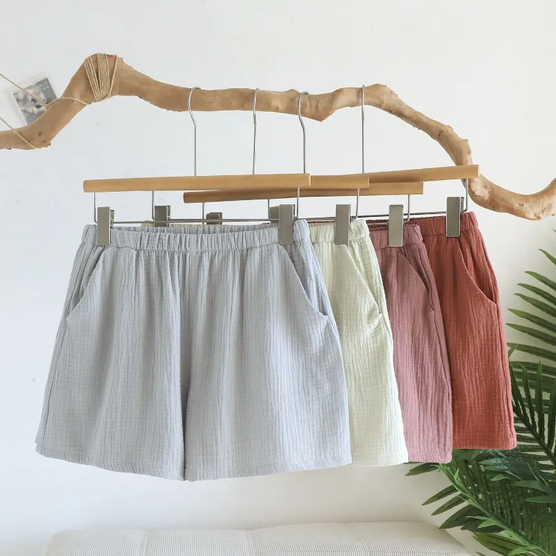 

Новые женские шорты из 100% хлопкового крепа, однотонные, свободные, повседневные, тонкие, для дома, для сна, пижамные шорты, лето 2026