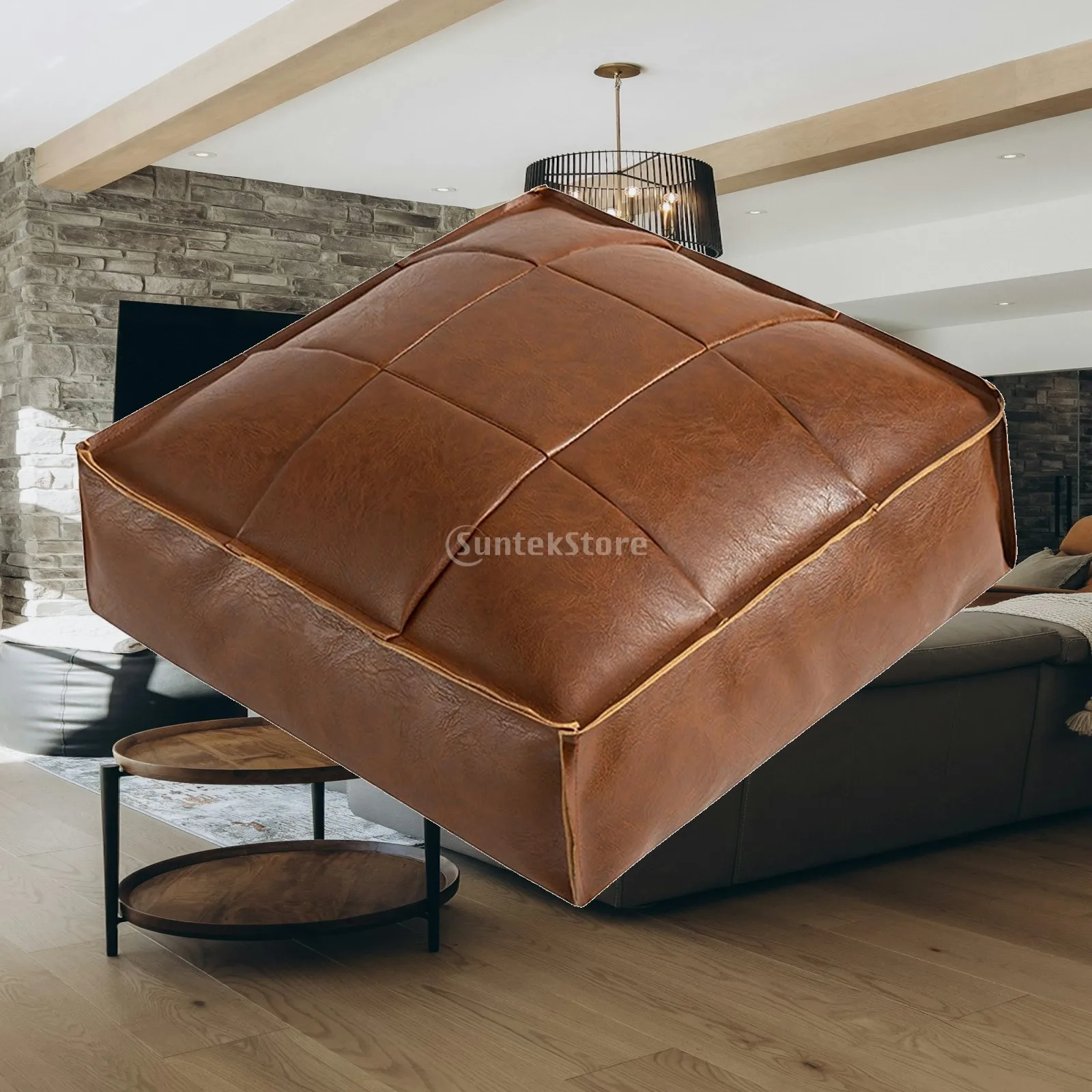 PU Leather Pouf Cover Ottoman Foot Rest for seat Cushion Floor Stool for Living Room Contemporary Home Accent Decor