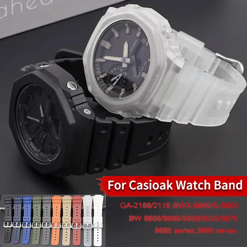 Rubber Strap for Casio G SHOCK GA 2100 DW-5600 Sport Bracelet Watch Band Stainless Steel Buckle TPU 16mm Replacement  Wristband