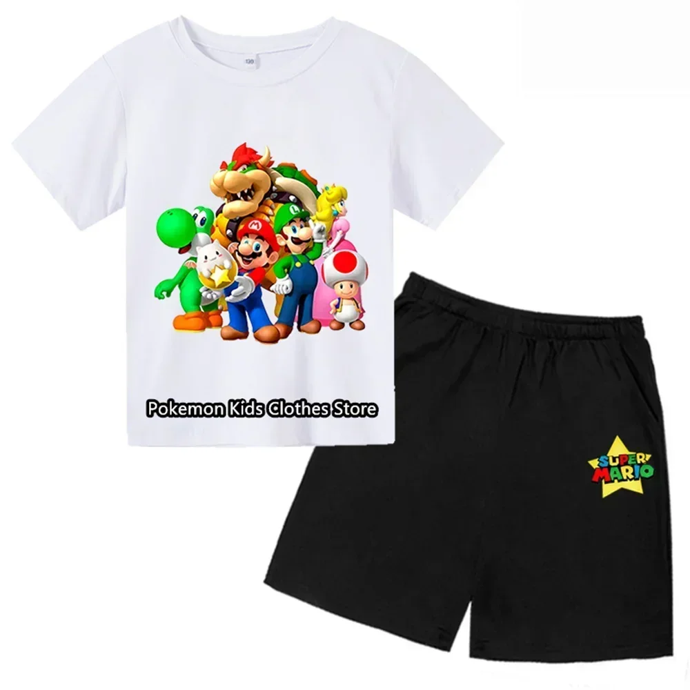 

2024 New Super Marios-bros T-shirt Shorts Two-piece Set Children's Clothing Sets Kids Boys Girls Tops Tee T-shirt Pants Suit
