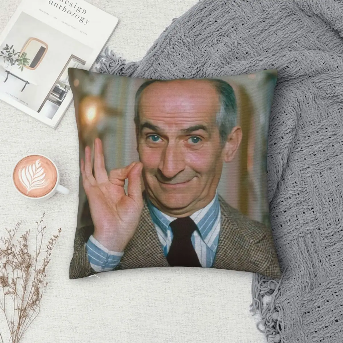 T Col Rond Louis De Funes Acteur Francais Comedie Cushion Cover Creative Print Pillow Case Polyester Pillowcase Home Decor