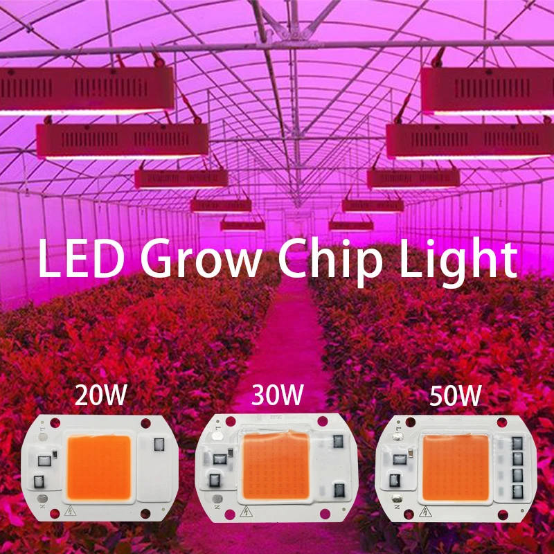Luz LED COB para invernadero, Chip integrado de alto voltaje CA 110V 220V, espectro completo, cuentas de lámpara rosa, 20W, 30W, 50W