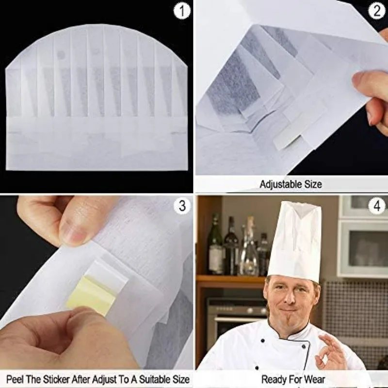 20pcs Disposable Chef Hat Thickened Non-woven Bar Pattern Cloth Texture Kitchen Work Cap High Middle Low Styles Available