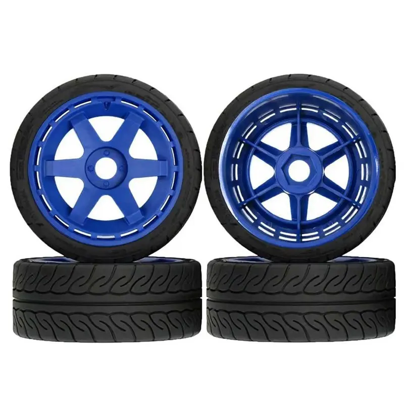 YSUN-For 1/7 For 1/8 WRC Rally KM FSR KKPIT MJX ZD RC Car Replacement Parts- RC Rubber Tires Wheel 110X42mm Hex Adapter Blue