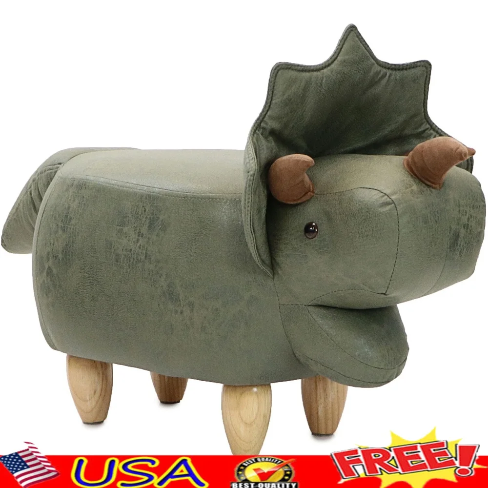 

Animal Shape Ottoman Triceratops Footstool Kids and Adults Nursery Playroom Living Room Decor Comfortable Cushioned Furniture
