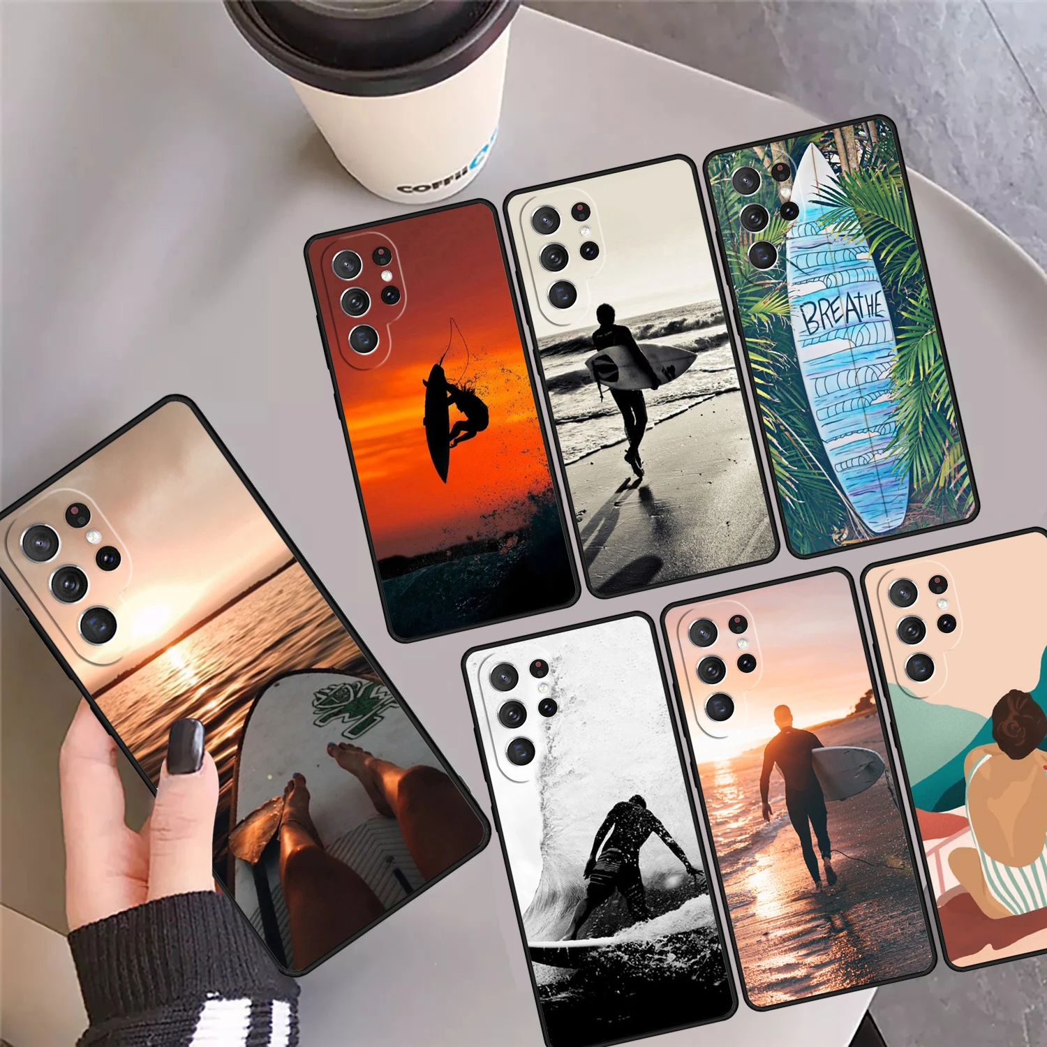 Beach Surf Board Ocean Waves Phone Case Cover For Samsung Galaxy S24 Ultra 23 S22 Plus S21 FE S20 S8 S9 S10 Note 10 Pro Note 20