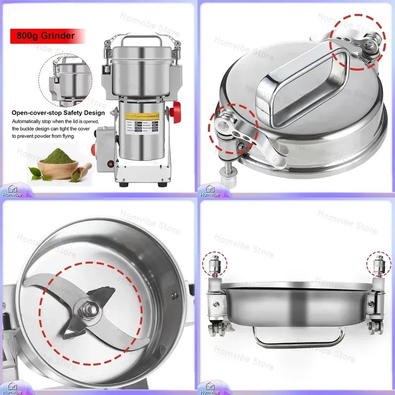 

800g Electric Coffee Grinder for Home Kitchen Use Heavy Duty Grain Mill Spice Herb Cereal Dry Food Grinder with