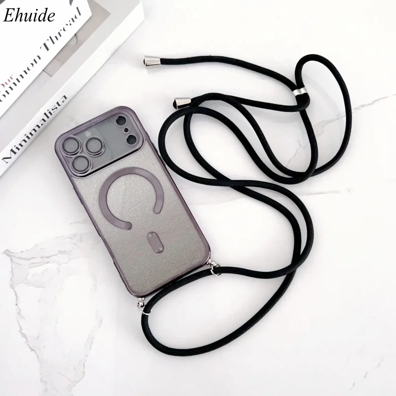 Magnetische Hülle für iPhone 18 Pro Max 14 13 12 11 15 16 Plus 17 Glitzer Magsafe Transparente TPU-Beschichtung Crossbody Lanyard Riemen Abdeckung