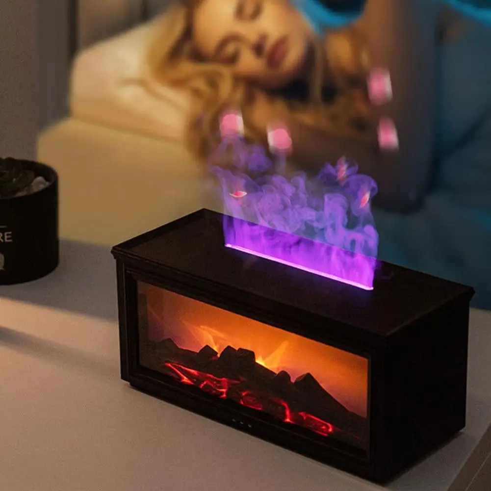 New Simulation Fireplace Flame Oil Diffuser - Aromatherapy Aroma Humidifier, Upgrade 7 Flame Colors Noiseless 280ml