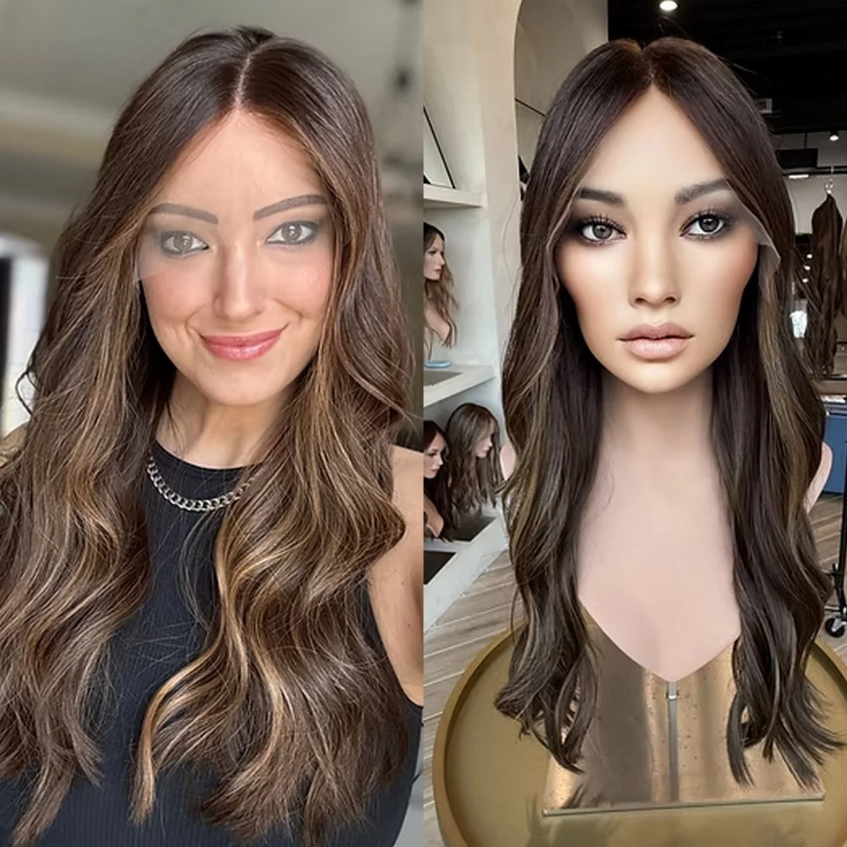 26 Inches Long Length Loose Wave with Blonde Highlights Synthetic Lace Frontal Wigs Realistic Look Natural Hairline Daily Wigs