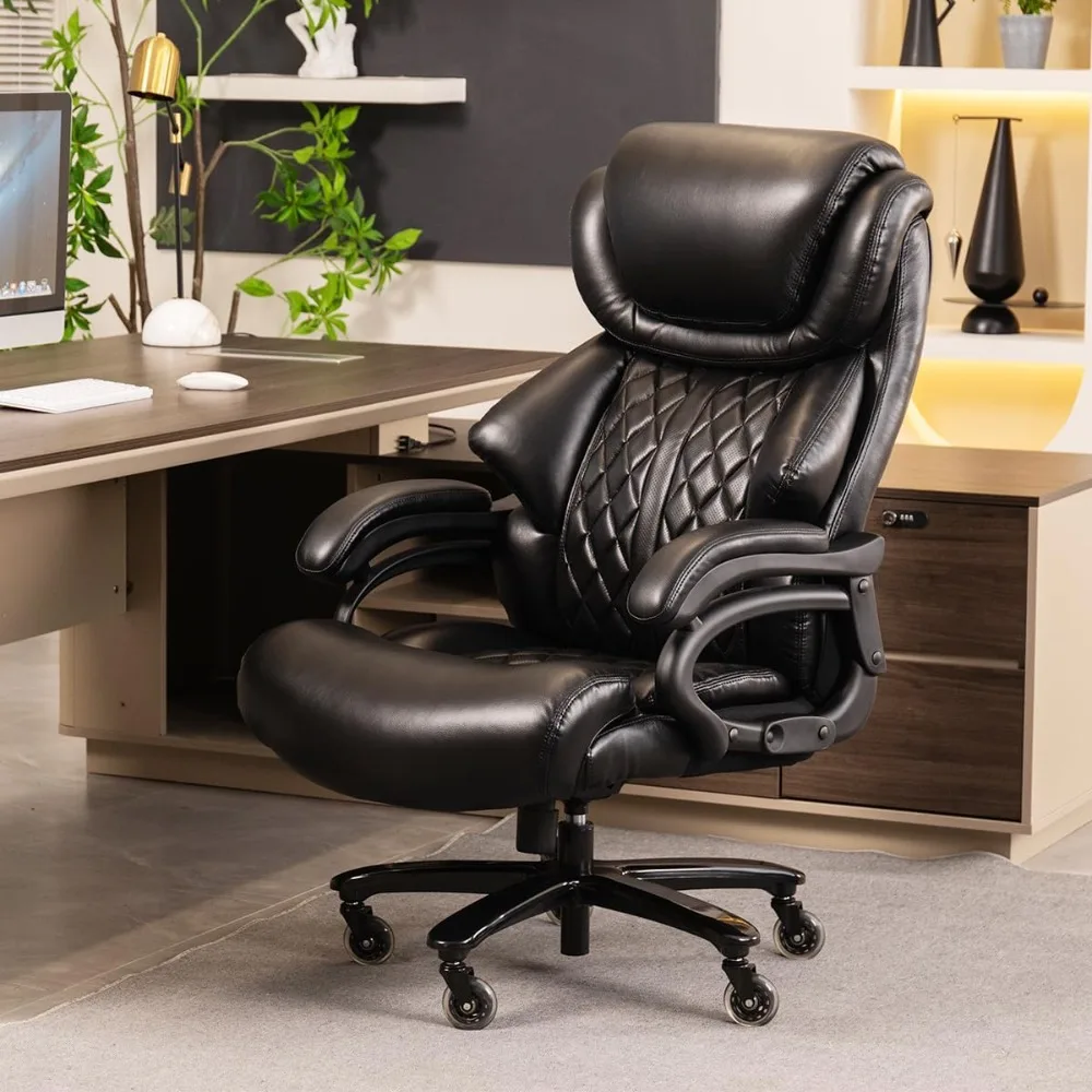 Krzesło biurowe dla dużych i wysokich osób, udźwig 227 kg, szerokie siedzisko sprężynowe, obrót o 360 stopni i wytrzymałe kółka, do biura szefa lub domowego biura.