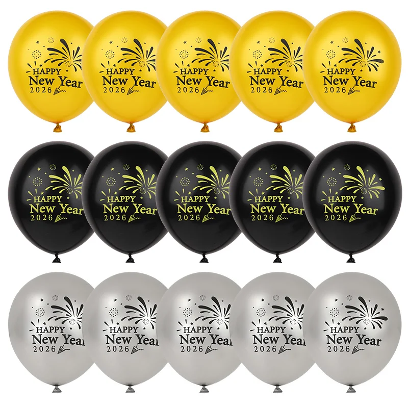 15/30 Stück Frohes Neues Jahr Latexballons 2026 Silvester Party Dekoration Weihnachtszubehör 12 Zoll Gold Schwarz Ballon