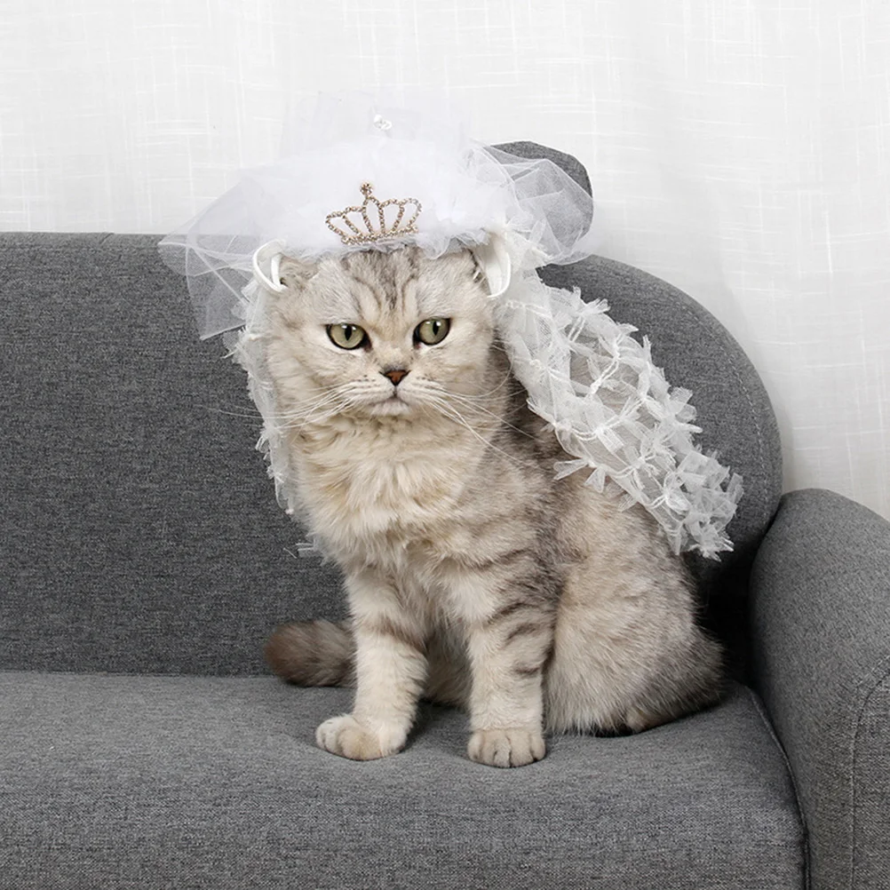 

1Pcs Cat Wedding Dress White L Lace Pet Bridesmaid Dress Cat Wedding Supplies Elegant Small Crown Pet Outfit for Dogs Cats