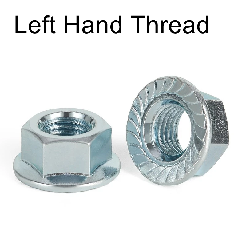 ด้ายซ้าย Hex Flange Nut M4 M5 M6 M8 M10 M12เหล็กคาร์บอนชุบสังกะสีสลักเกลียว DIN6923