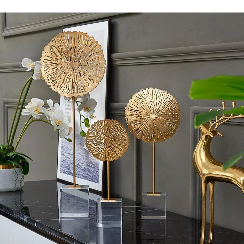 Modern Metal Leaf Ornaments Imitation Copper Color Electroplating Wire Drawing Living Room Porch Desktop Home Decoration