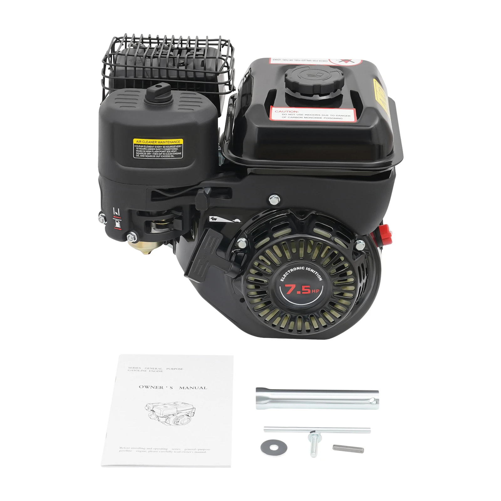 7.5HP 4-Stroke Horizontal Shaft Engine, Heavy Duty Cast Iron and Aluminum Construction for Generator Water Pump