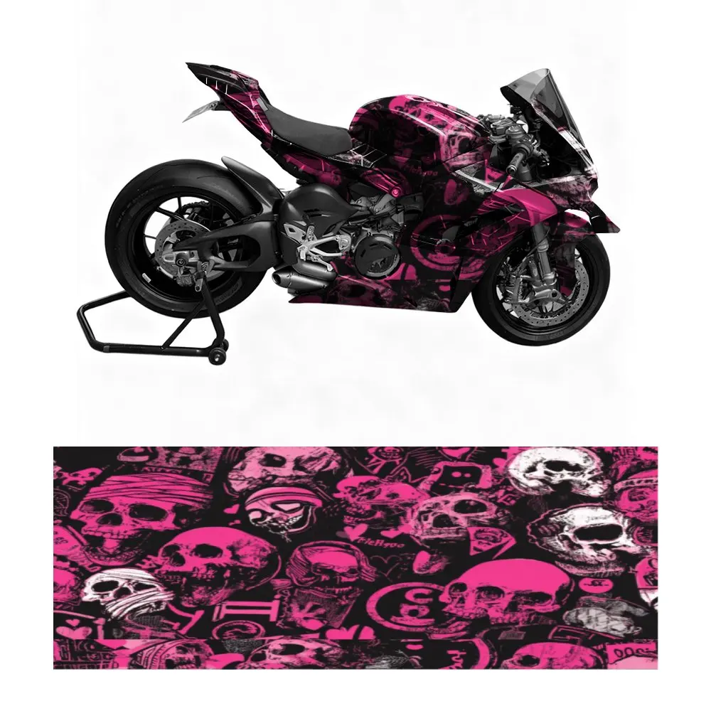 

Motorcycle Vinyl Film-self-adhesive Waterproof And Scratch Resistant,Pink Skeleton Party Pattern Design, Rider Bicycle Sticker,