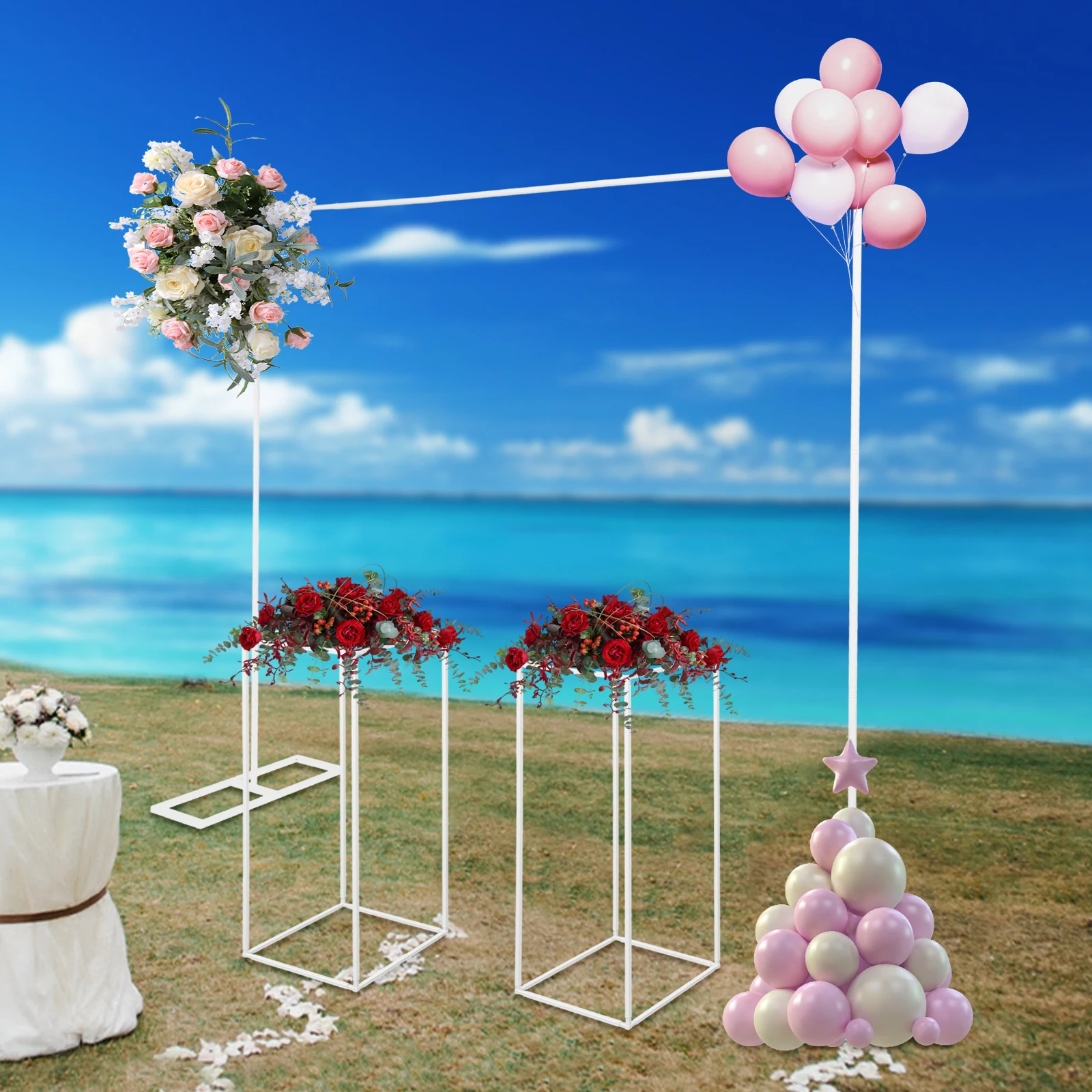 

White/Gold Balloon Stand with Flower Stands Impact-Resistant Metal Wedding Stand Wedding Backdrop Stand for Weddings/Banquets