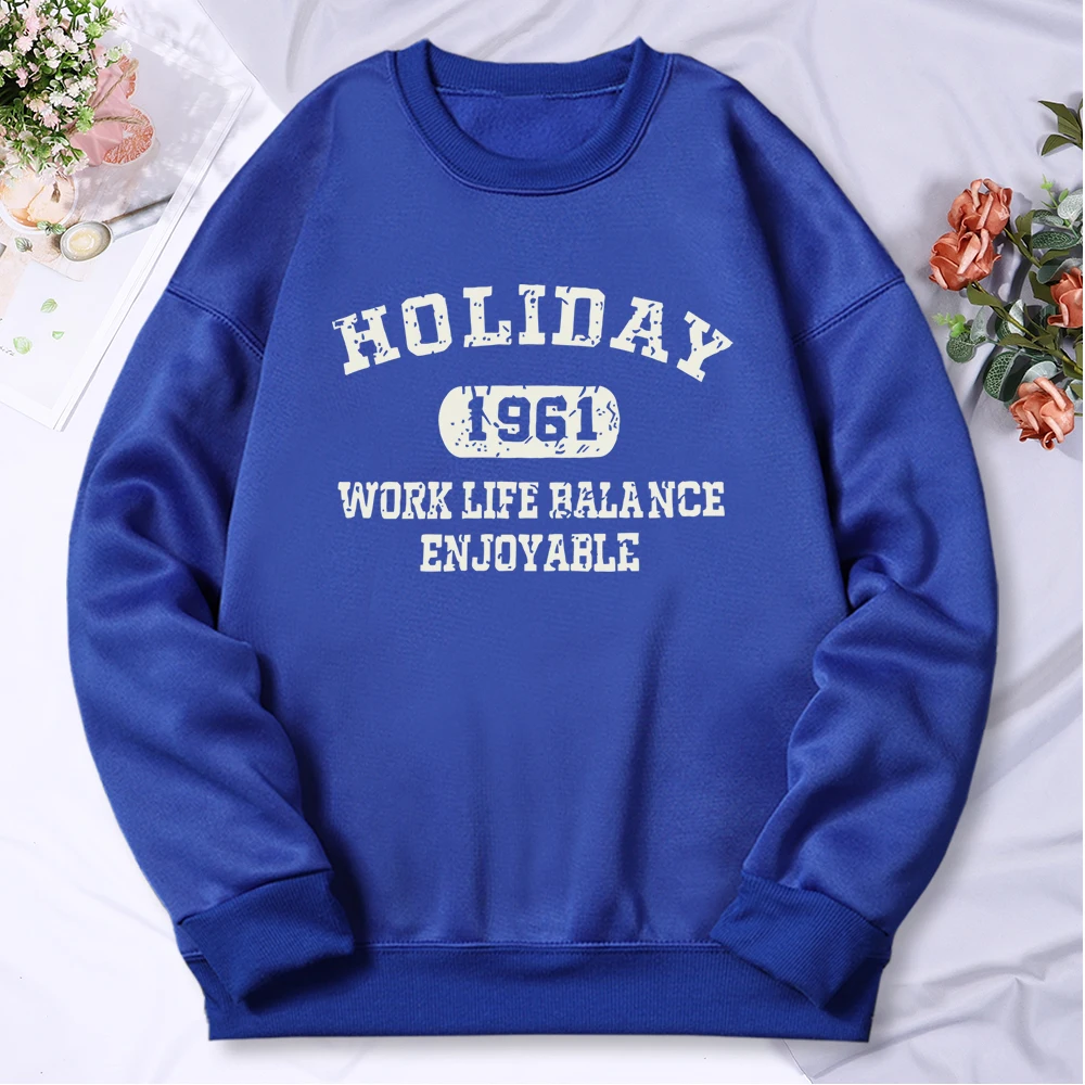 Holiday 1961 Work Life Balance Enjoyable Tracksuit Women Basic Casual Daily Hoody Fashion Tide Sweatshirt Sports All Match Tops