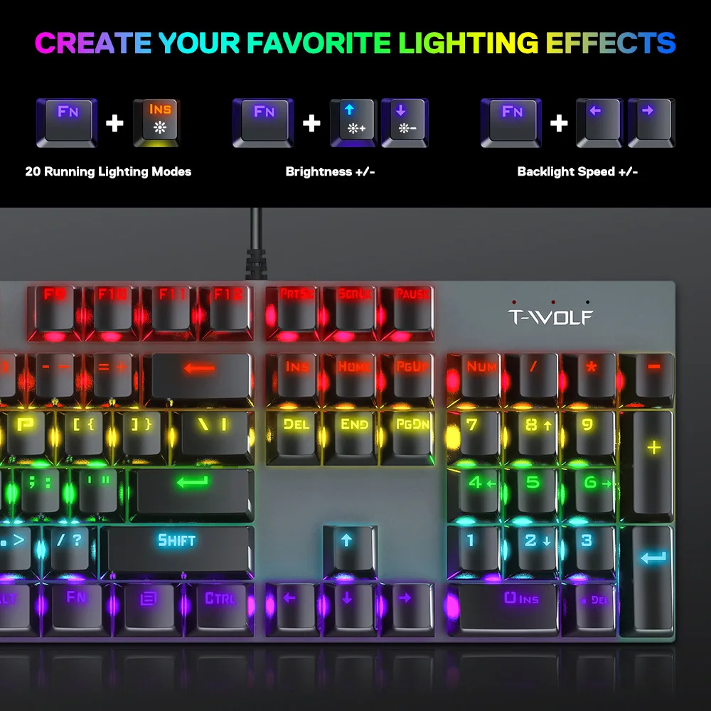 T18 Mechanical Keyboard 87-key RGB Luminous Keyboard USB Wired Splash-proof Ghosting Support Green Axis Backlight Game Keyboard